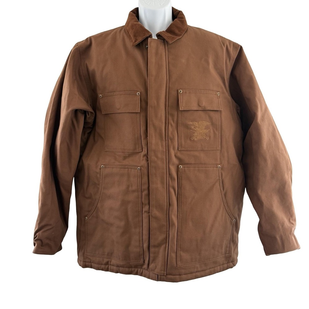 Y2K Men's Large Chore Coat Thick Insulated Brown Utility Barn Jacket Quilted NRA